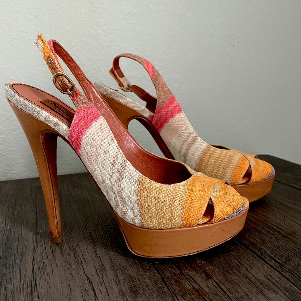 Missoni Slingback Platform Heels Zig Zag Chevron